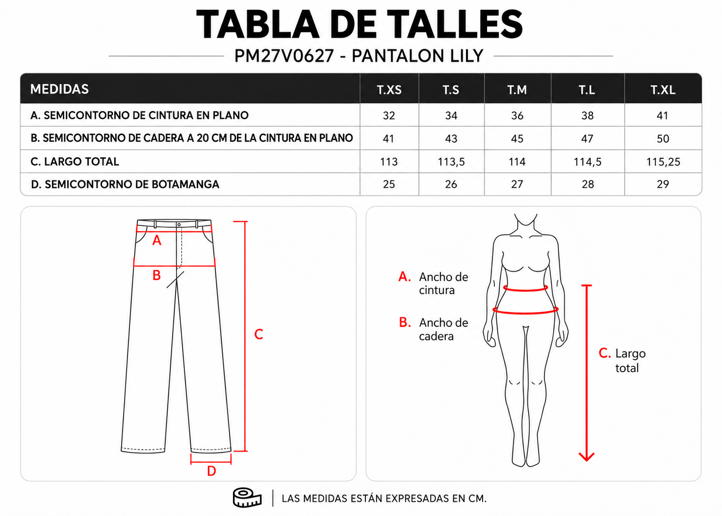 Tabla de talles Pantal&oacute;n Lily ParteMia